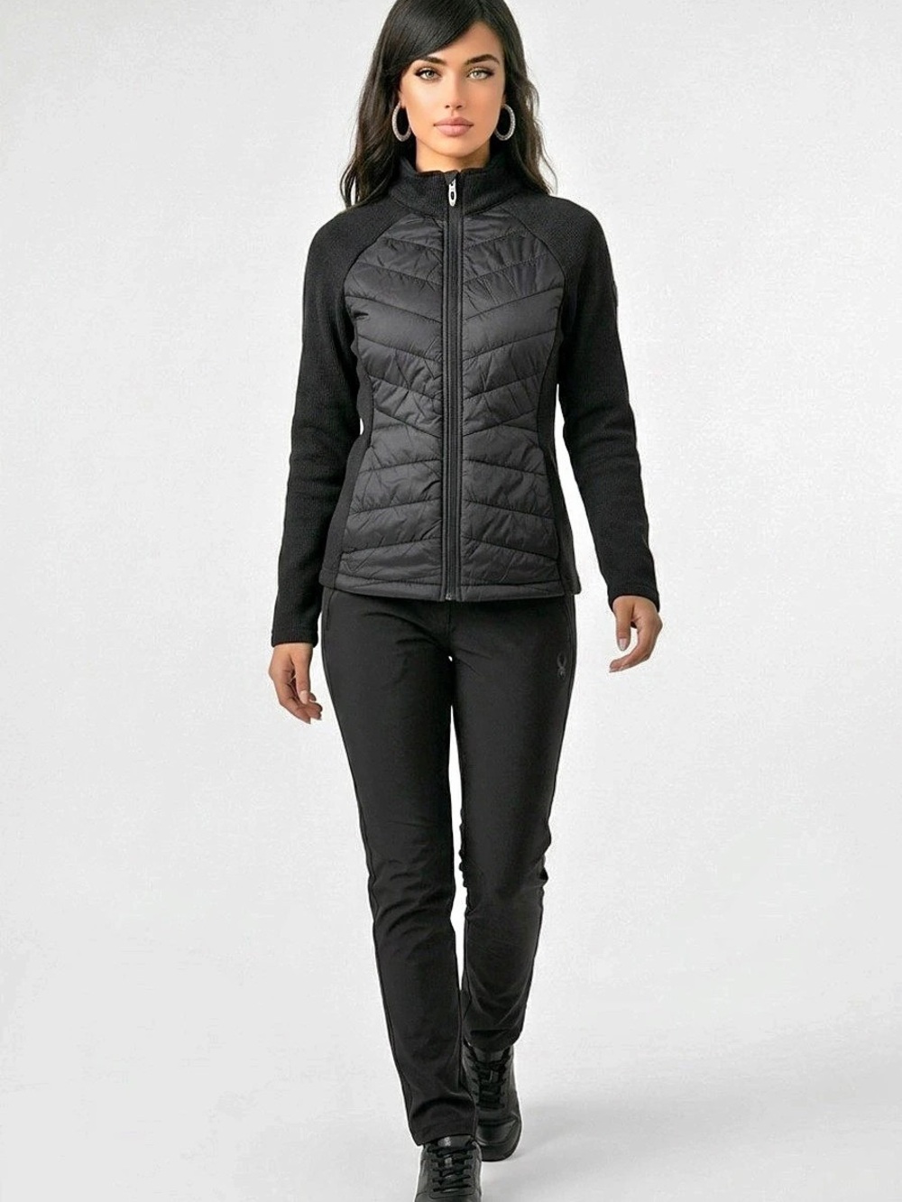 Spyder Women's S/P Black Quilted Full Zip Polyester Puffer Waffle Knit Jacket